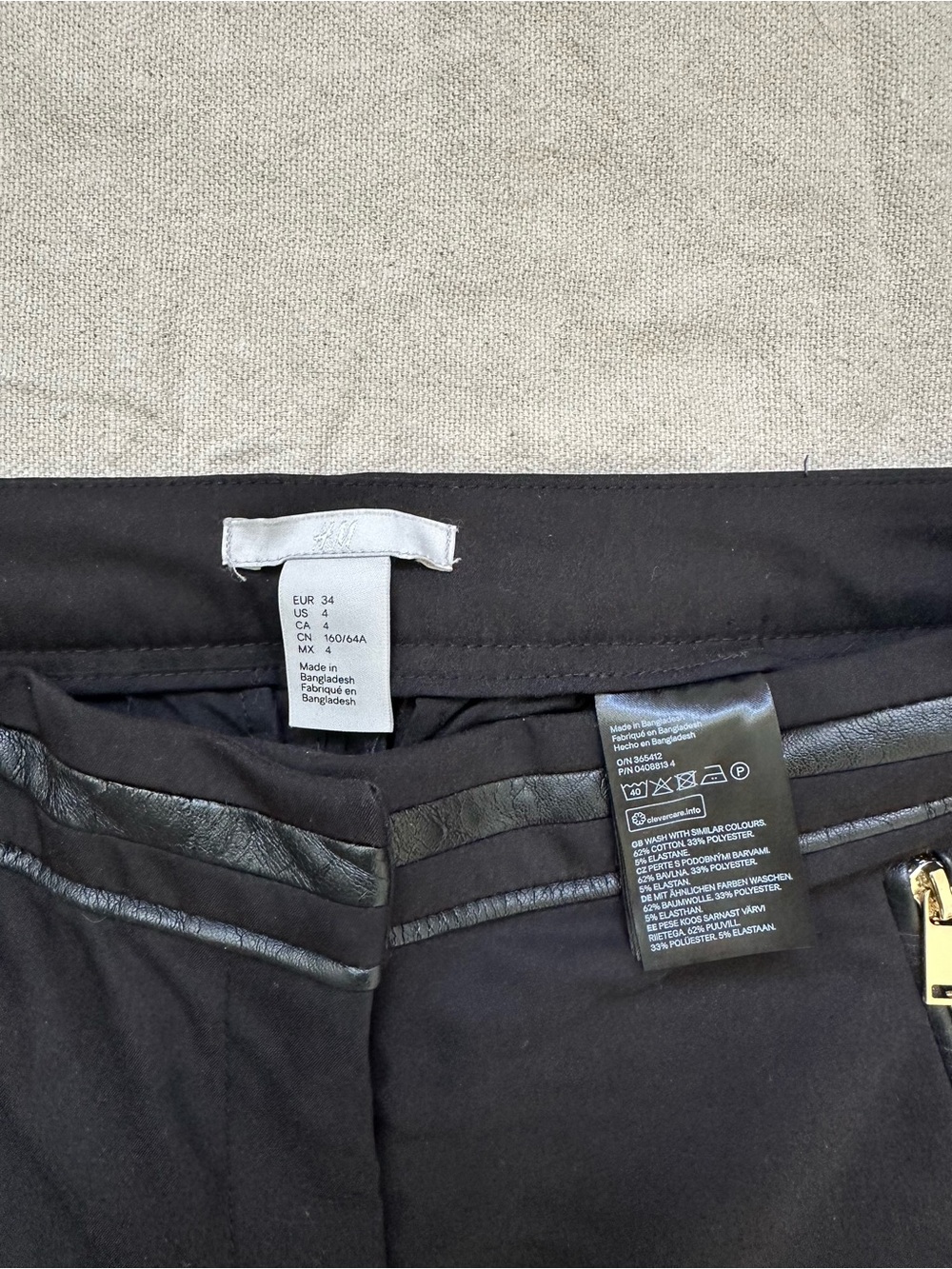 H&M Black Mid-Rise Straight Leg Pants with Faux Leather Trim & Gold Zippers - 4 - Picture 2 of 11